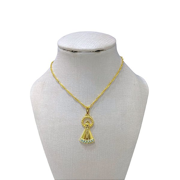 Colar Folheado Ouro 18k Nossa Senhora Strass