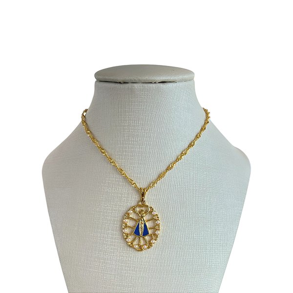 Colar Folheado Ouro 18k Nossa Senhora Pérolas