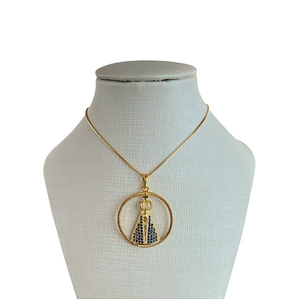 Colar Folheado Ouro 18k Nossa Senhora Cravejada