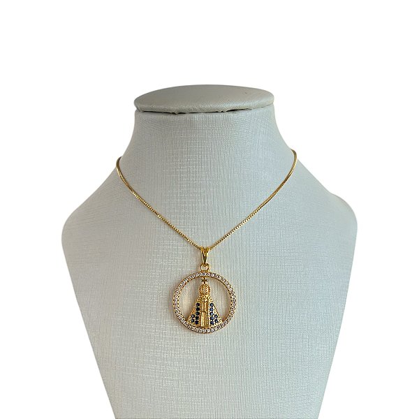 Colar Folheado Ouro 18k Nossa Senhora Cravejada
