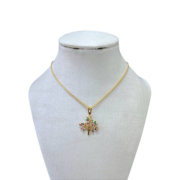 Colar Folheado Ouro 18k Árvore da Vida Cravejada