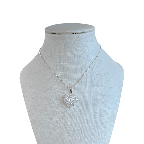 Colar Folheado Prata 925 Coração Cravejado