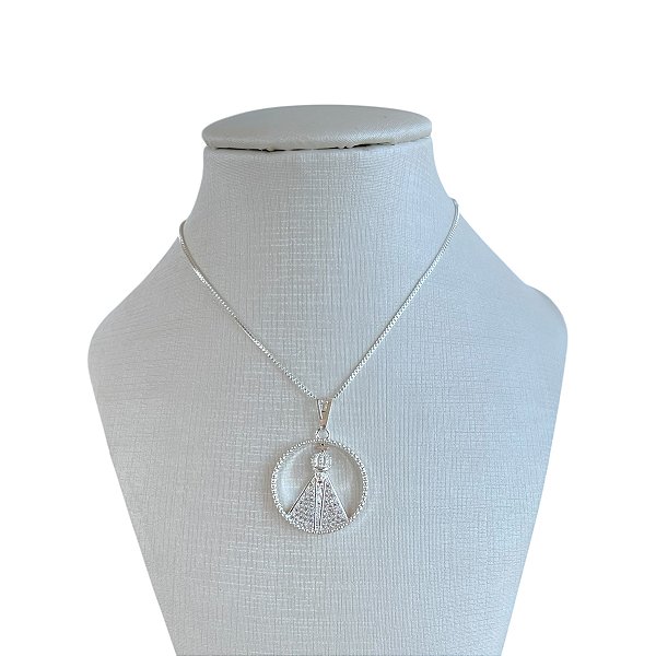 Colar Folheado Prata 925 Nossa Senhora Cravejada