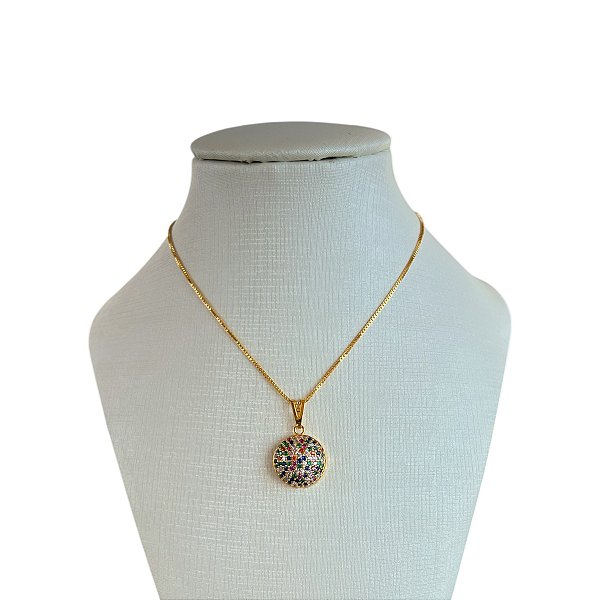 Colar Folheado Ouro 18k e Prata 925 Redondo Cravejado