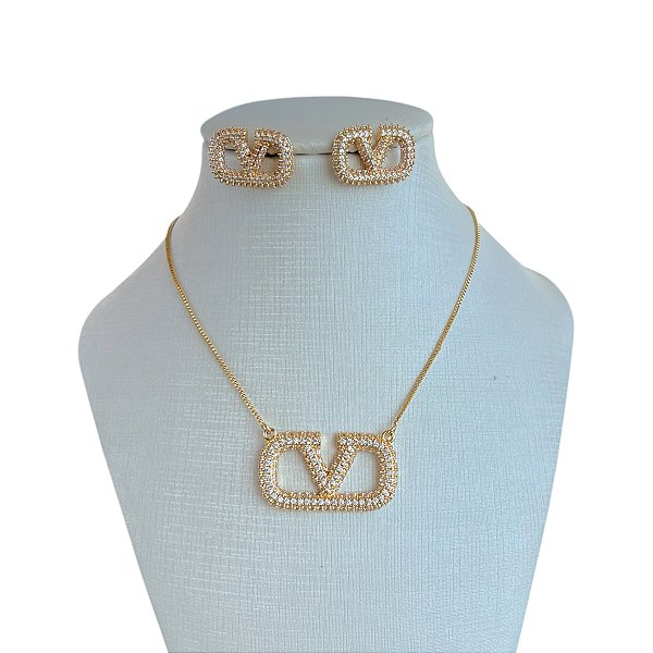 Conjunto Folheado Ouro 18k e Prata 925 Inspired Cravejado