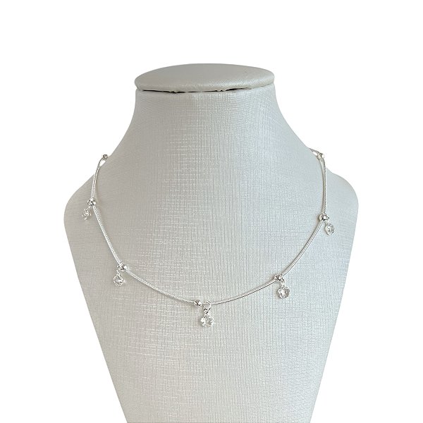 Choker Folheada Prata 925 Flor Cristais