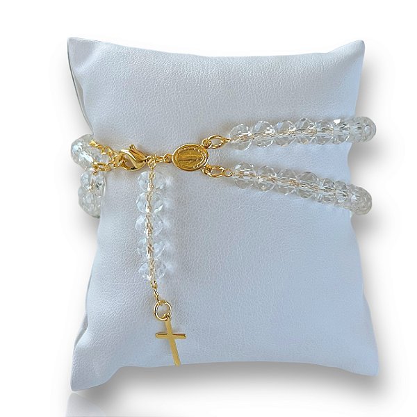 Pulseira Folheada Ouro 18k e Prata 925 Terço Cristais