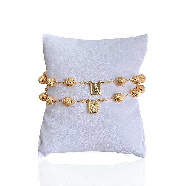 Pulseira Folheada Ouro 18k e Prata 925 Escapulário Nossa Senhora Cristais