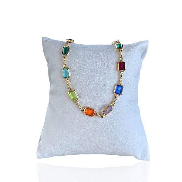 Pulseira Folheada Ouro 18k e Prata 925 Ponto de Luz Cristais Colors