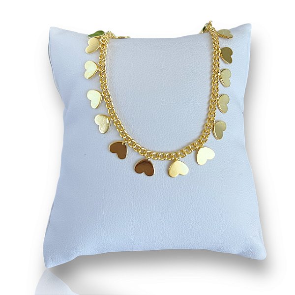 Pulseira Folheada Ouro 18k e Prata 925 Corações