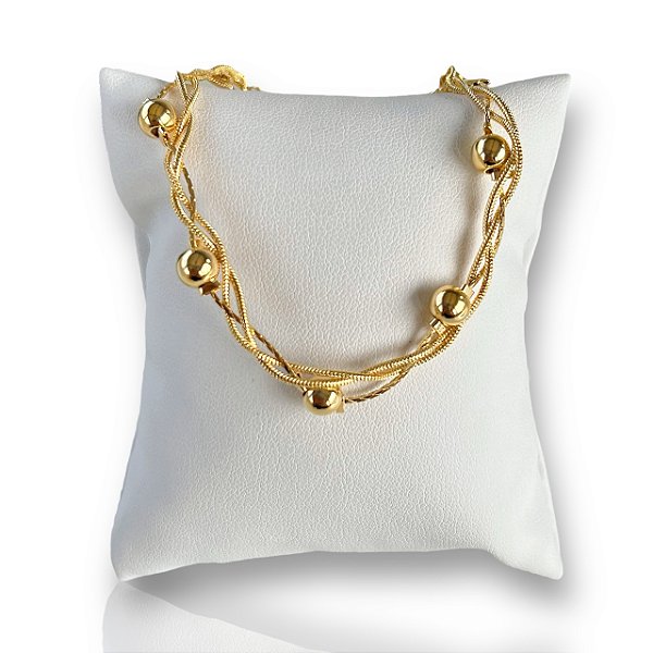 Pulseira Folheada Ouro 18k e Prata 925 Bolinhas Trançadas
