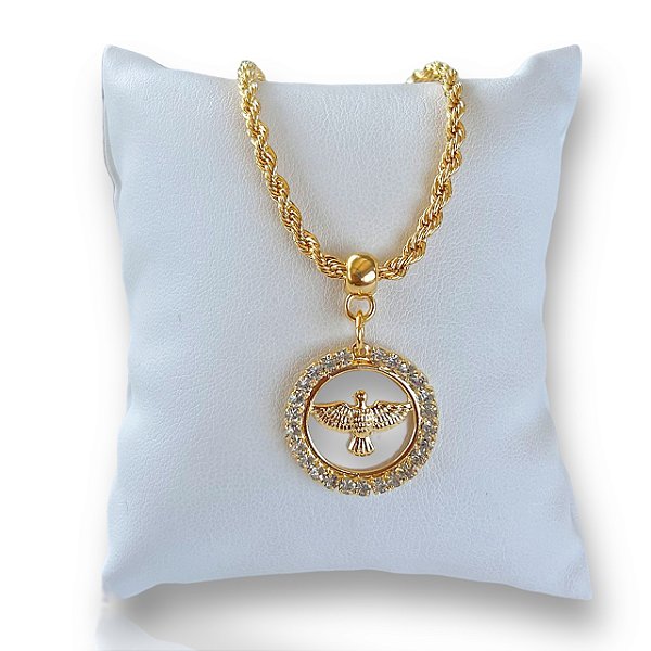 Pulseira Folheada Ouro 18k e Prata 925 Cordão Baiano Espírito Santo Strass