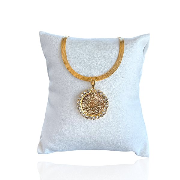 Pulseira Folheada Ouro 18k e Prata 925 Fita Laminada Pai Nosso Strass