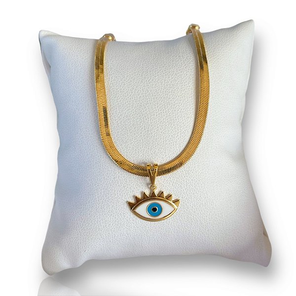 Pulseira Folheada Ouro 18k e Prata 925 Fita Laminada Olho Grego