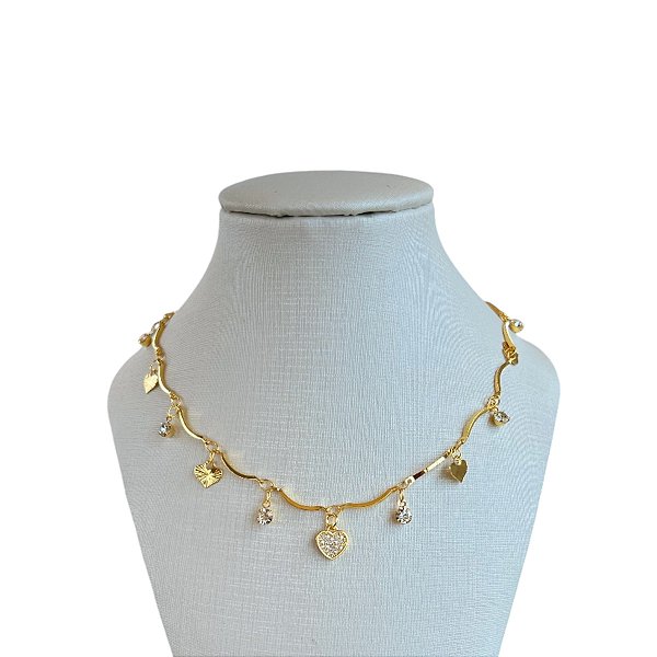 Choker Folheada Ouro 18k e Prata 925 Coração Ponto de Luz