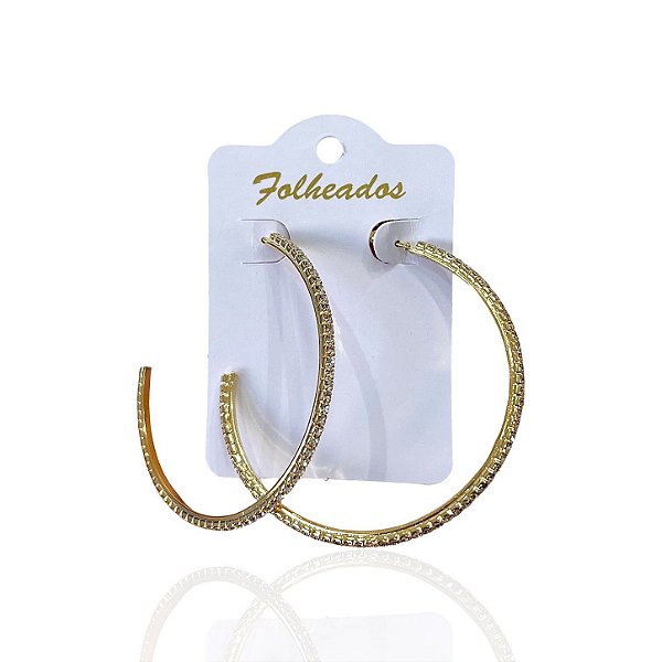 Brinco Folheado Ouro 18k e Prata 925 Argola Strass