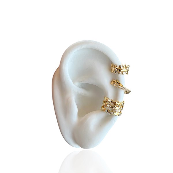 Kit 3 Piercing Fake Folheado Ouro 18k e Prata 925 Ramo Cravejado