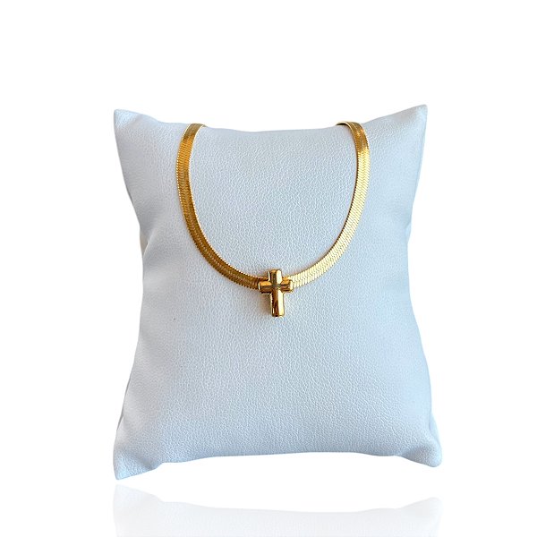 Pulseira Folheada Ouro 18k Fita Laminada Cruz