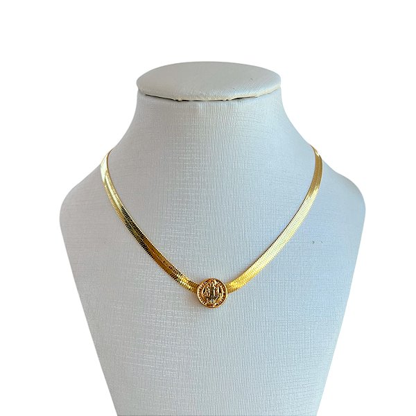 Choker Folheada Ouro 18k Fita Laminada São Bento