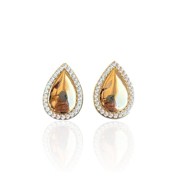 Brinco Folheado Ouro 18k e Prata 925 Gota Cravejada