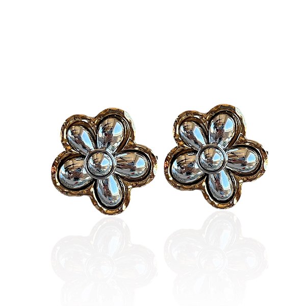 Brinco Bijuteria Dois Banhos Flor