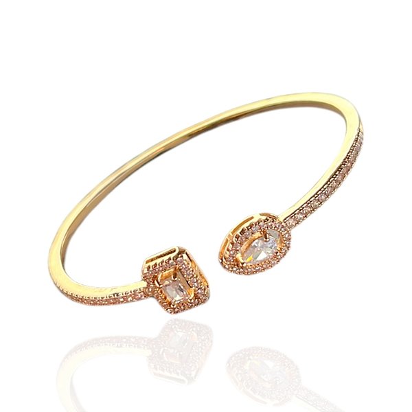Bracelete Folheado Ouro 18k e Prata 925 Gota e Quadrado Cravejado