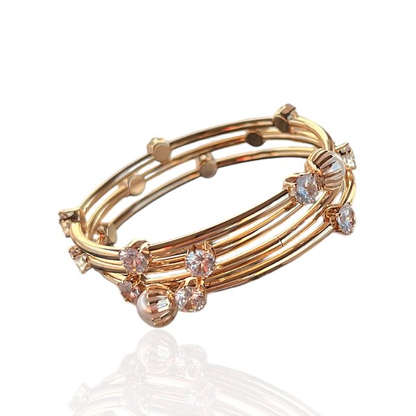 Bracelete Folheado Ouro 18k e Prata 925 Mola Strass Pérolas