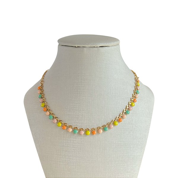 Choker Folheada Ouro 18k e Prata 925 Resinada Colors