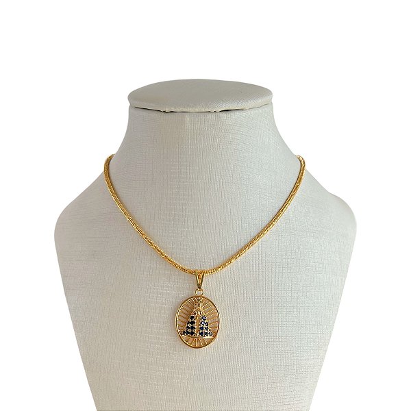 Colar Folheado Ouro 18k Nossa Senhora Cravejada