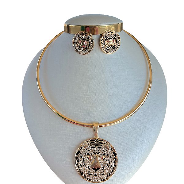 Conjunto Aro Bijuteria Tigre Strass