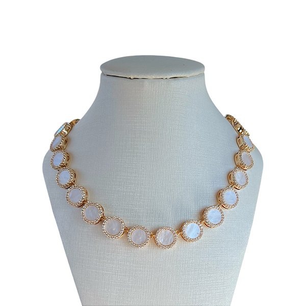 Colar Folheado Ouro 18k e Prata 925 Inspired Redondo Cravejado
