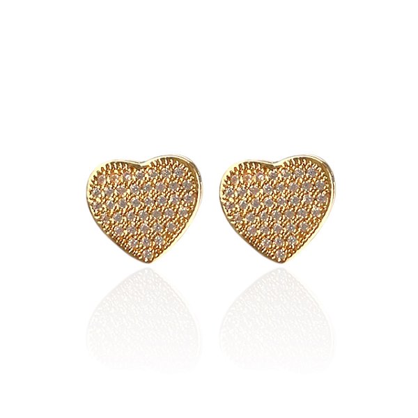 Brinco Folheado Ouro 18k e Prata 925 Corações Cravejado