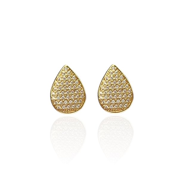 Brinco Folheado Ouro 18k e Prata 925 Gota Cravejada