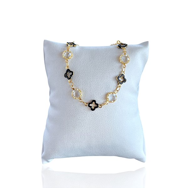 Pulseira Folheada Ouro 18k e Prata 925 Trevos e Cristais
