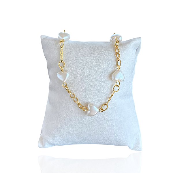 Pulseira Folheada Ouro 18k Corações Pérolas