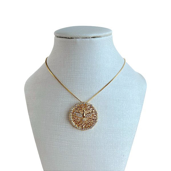 Colar Folheado Ouro 18k Espírito Santo Cravejado