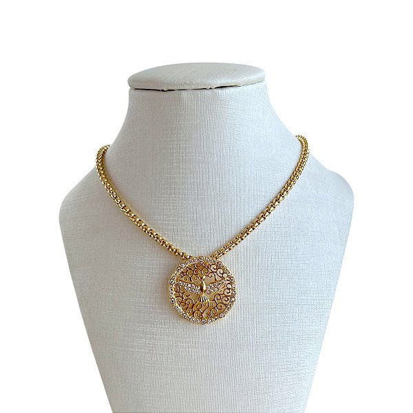 Colar Folheado Ouro 18k Correntaria Espírito Santo Cravejado