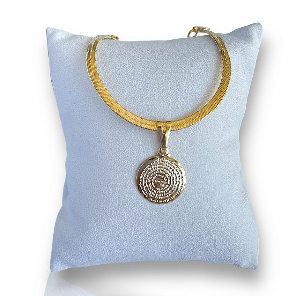 Pulseira Folheada Ouro 18k e Prata 925 Fita Laminada Pai Nosso