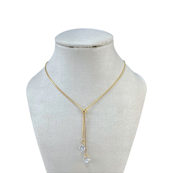 Colar Folheado Ouro 18k e Prata 925 Gravatinha Cristal