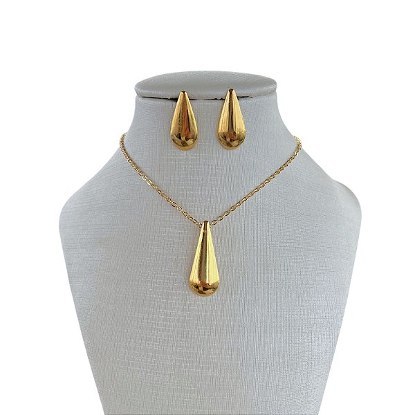 Conjunto Folheado Ouro 18k e Prata 925 Gota Cumprida