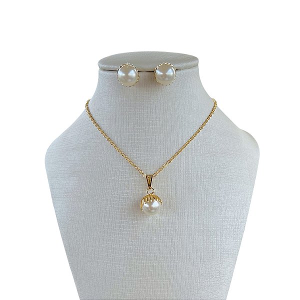 Conjunto Folheado Ouro 18k e Prata 925 Pérola