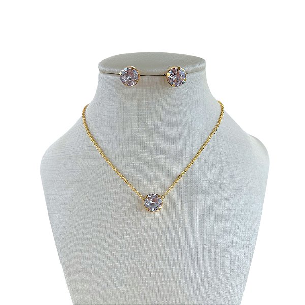 Conjunto Folheado Ouro 18k e Prata 925 Ponto de Luz Redondo