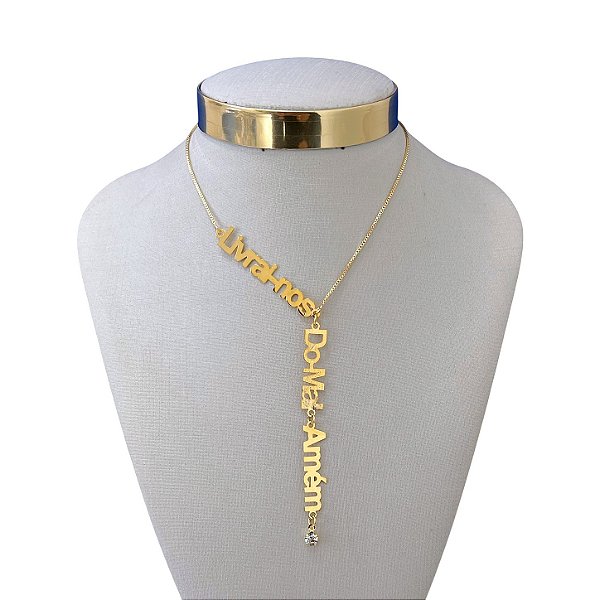 Colar Folheado Ouro 18k e Prata 925 Livrai-nos Do Mal Amém