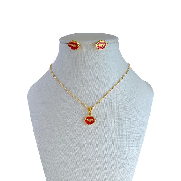 Conjunto Folheado Ouro 18k e Prata 925 Infantil Boquinha