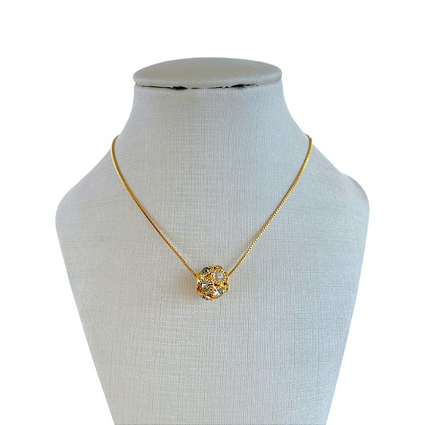 Colar Folheado Ouro 18k e Prata 925 Berloque Cravejado