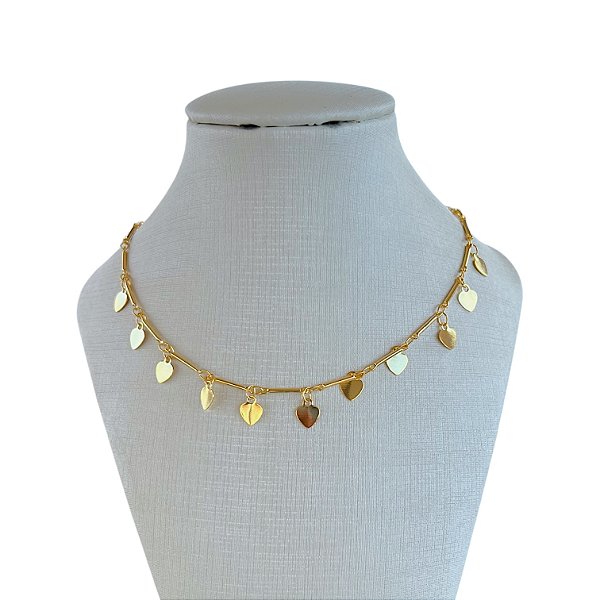 Choker Folheada Ouro 18k e Prata 925 Corações