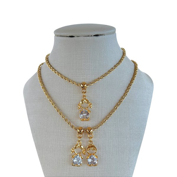 Colar Folheado Ouro 18k Cordão Baiano Filhos Cristal