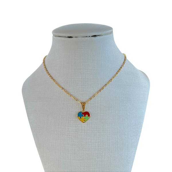 Colar Folheado Ouro 18k e Prata 925 Coração Autista