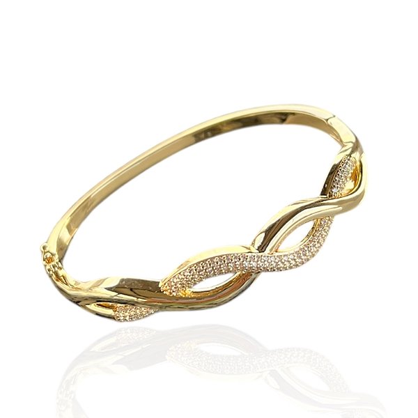 Bracelete Folheado Ouro 18k e Prata 925 Trançado Cravejado