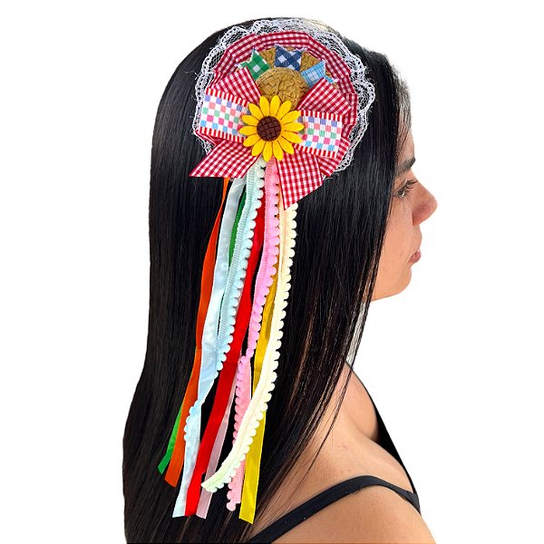 Presilha Chapéu Xadrez Fios Pompom